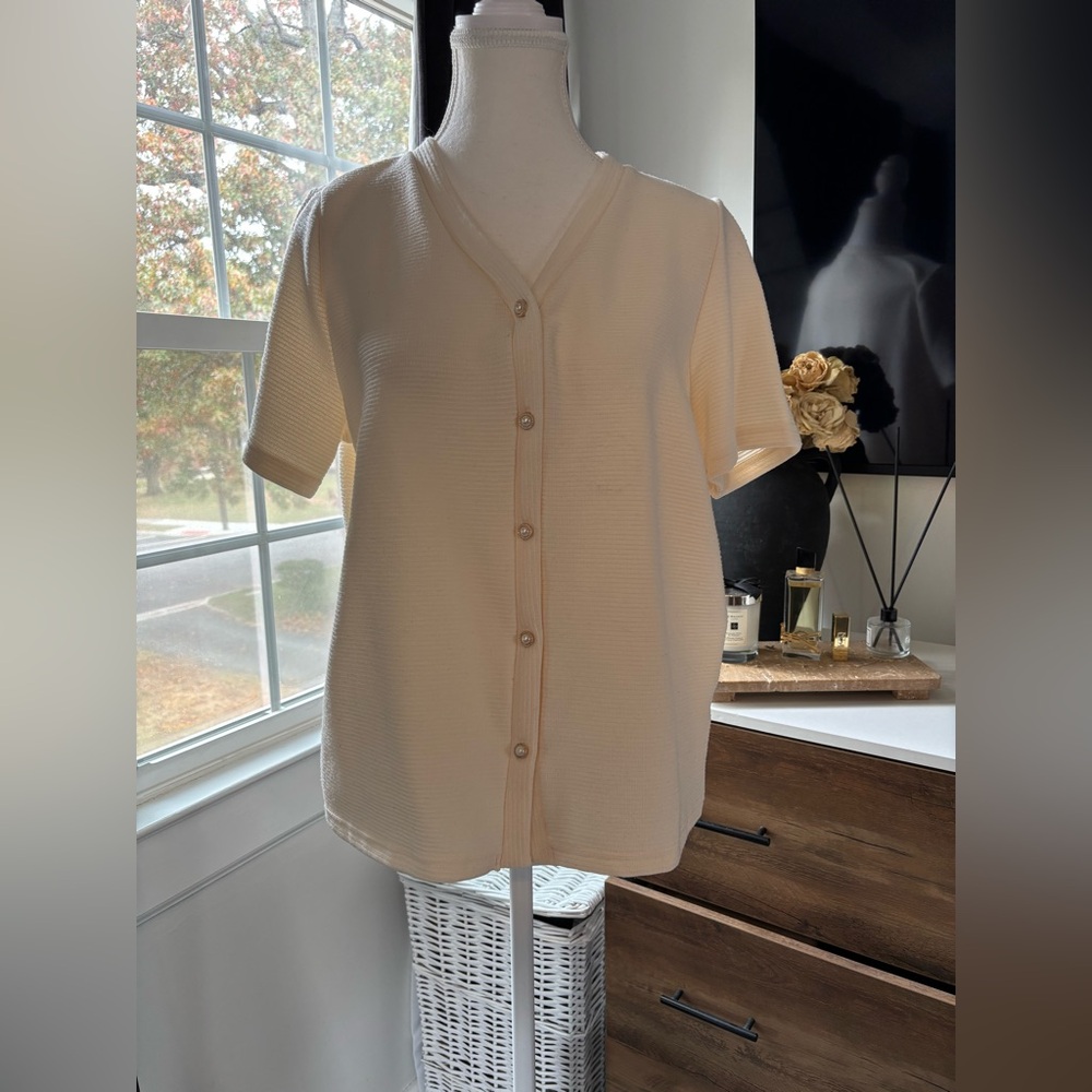 Elegant Women's Cream Button-Down Shirt